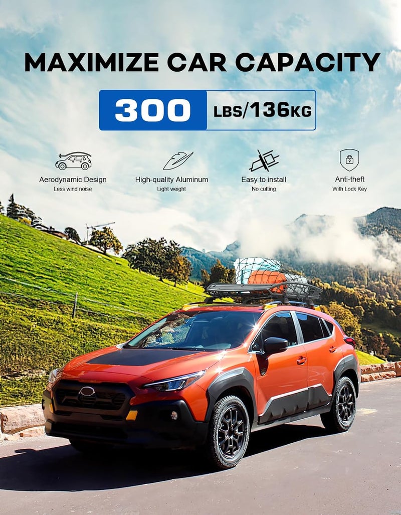 wonderdriver 300lbs Lockable Roof Rack Cross Bars Compatible with Subaru Crosstrek Wilderness 2024 2025 2026 with Raised Side Rails, Heavy Duty Aluminum Roof Rails Crossbars Rooftop Luggage - Image 3